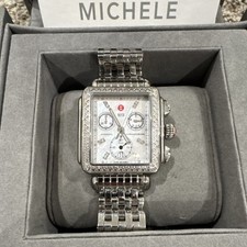 MICHELE Deco Diamond Chronograph Quartz Silver Stainless Steel Watch