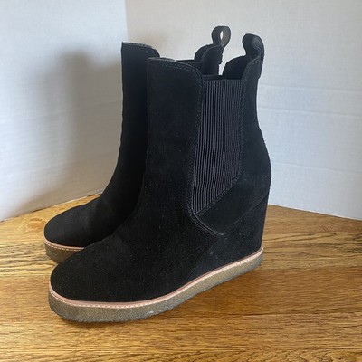 Steve Madden Womens Morris Wedge Heel Suede Bootie Size 10M Black Gum Sole