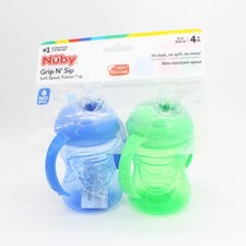 Nuby 2-Pack No-Spill Soft Flex Spout Grip N' Sip Cups 8oz BPA-Free Toddler Sippy