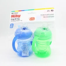 Nuby 2-Pack No-Spill Soft Flex Spout Grip N' Sip Cups 8oz BPA-Free Toddler Sippy