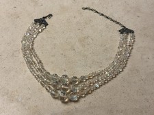 Vintage 3 Strand Aurora Borealis Crystal Bead Choker Art Nouveau Style Necklace