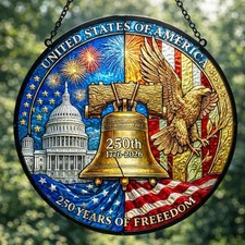 USA 250th Anniversary Stained Glass Suncatcher Liberty Bell Eagle Decor
