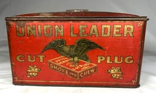 Antique Union Leader Cut Plug Tobacco LUNCH BOX Tin - Smoke & Chew No Handle