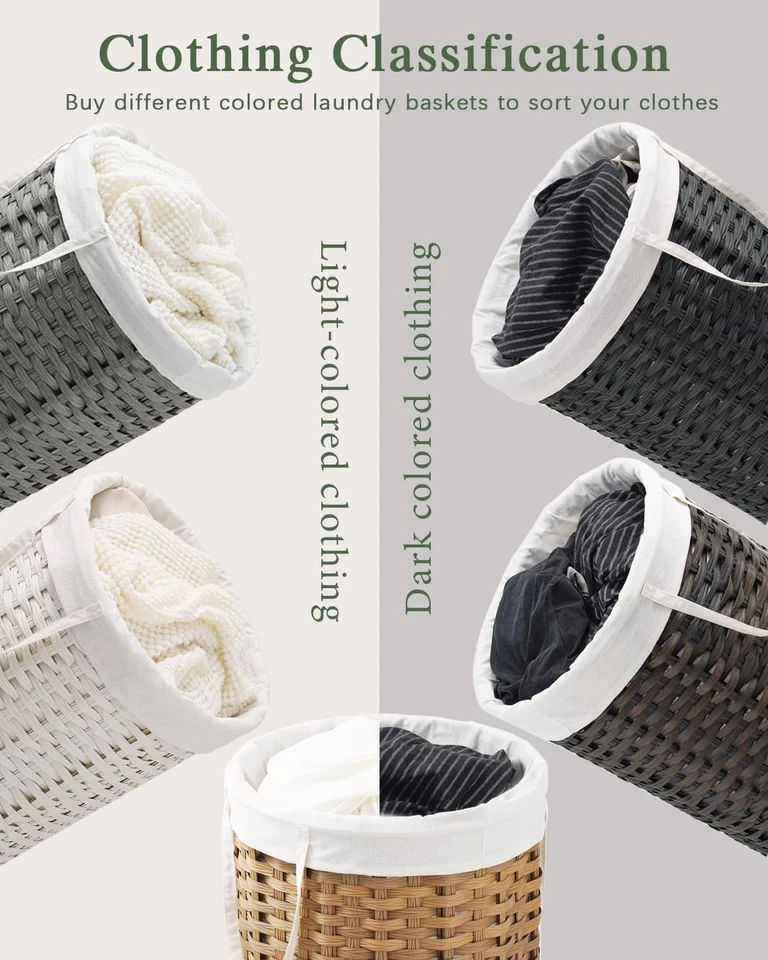 Handwoven Rattan Laundry Hamper Basket 19 Gal with Handles & #R029 - Image 3 of 4