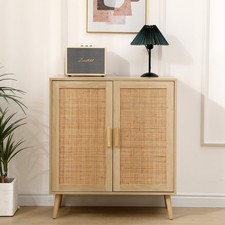 2 Door Cabinet with Wicker Front,Storage Buffet,Organiser Unit,Solid Pine Wood