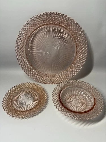 Vintage Anchor Hocking Miss America Pink Depression Glass Plate & Bowl Set