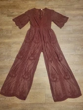 Wishlist Women's Jumpsuits Size S Burgundy Short Sleeve V Neck