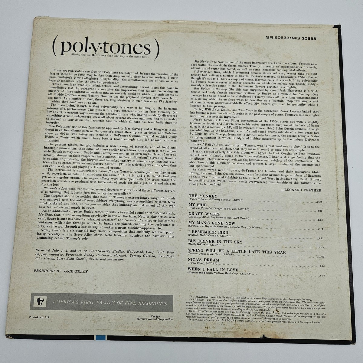 Buddy DeFranco & Tommy Gumina Polytones MG 20833 Mercury
