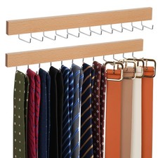 2 Pack Wooden Tie Hanger Wall Mounted Space Saving Belt Organizer with 24 Hooks