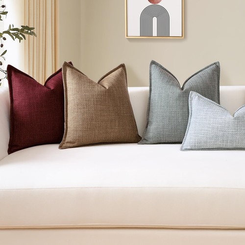 Pack of 2 Blue Grey Decorative Pillow Covers 22x22 Inch Soft Linen Texture Co... - Picture 6 of 9