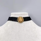 Vintage Black Velvet Choker Necklace Gold tone Estate Costume Jewelry 14" Adj