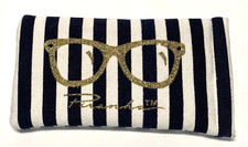 Piranha Dark Blue  White Striped Soft Glasses Case Gold Glitter Design 7x4 inch