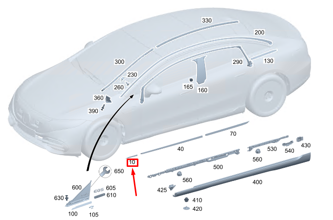Neu MERCEDES-BENZ EQS V297 Kotflügelzierleiste vorne rechts A2976901201 Original