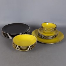 Royal Fine China Oval Plates Set Platinum Jewel Green And Black Vintage