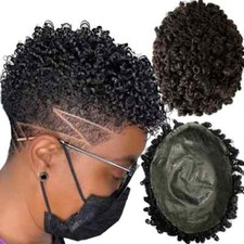 8mm Curl Bouncy Curly Toupee Knotted PU Unit for Black Men