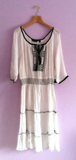 Boho Peasant Dress L White NWT Tiered Lined Embroidered