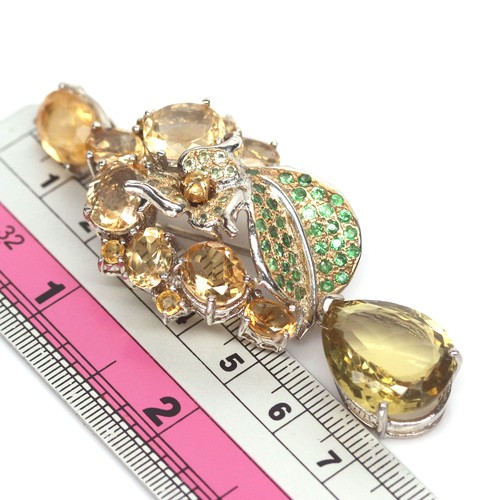 16 X 19Mm. Lemon-Quartz Citrino Zafiro Tsavorite Broche de Plata 925 de Ley - Imagen 2 de 5