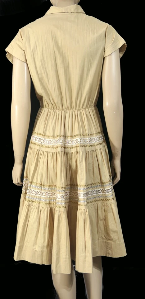 Vestido de Patio Vintage Años 50 60 101 Western Plata Dorado Zig Zag Algodón Completo S M Foto 3 de 4