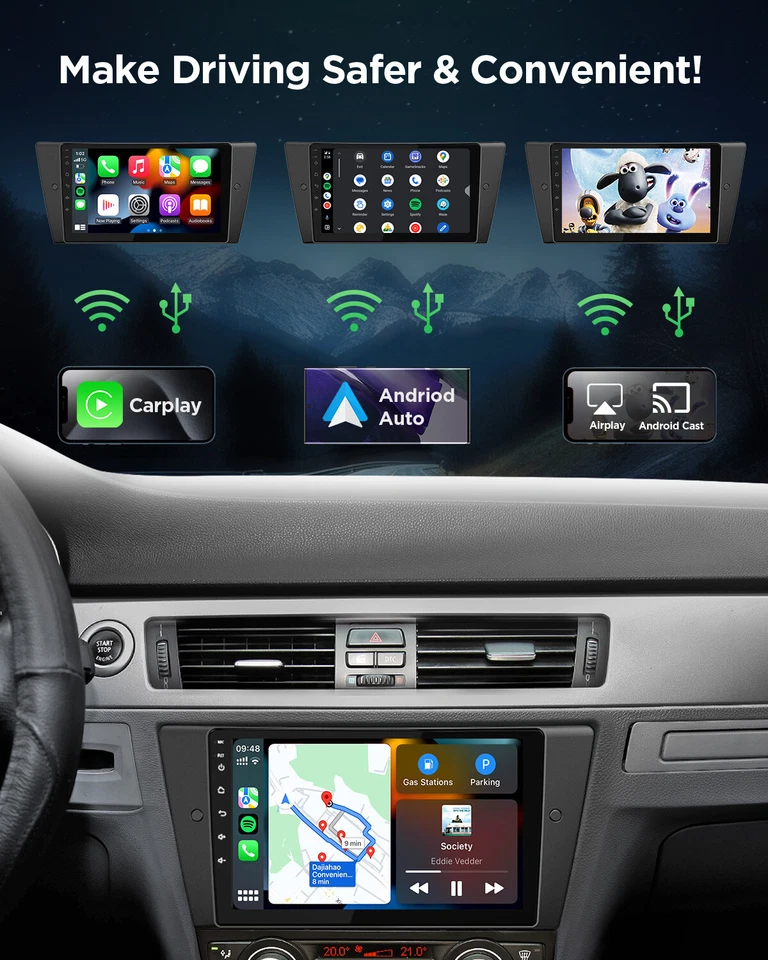 9" Android 13 Head Unit Car Stereo Navi GPS CANBus Radio for BMW E90 E91 E92 E93 - Image 3 of 4