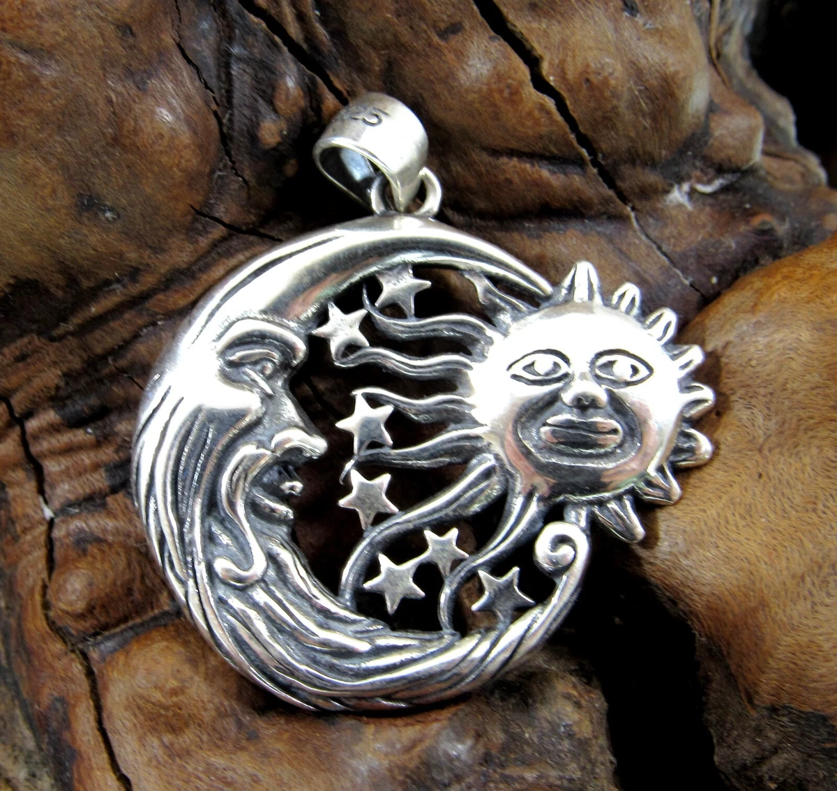 Solid 925 Sterling Silver Crescent Half Moon Sun 7 Stars