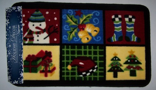 New Nourison Holiday Decor 18"x30" Christmas Print Rug Mat Snowman, Gifts, Trees
