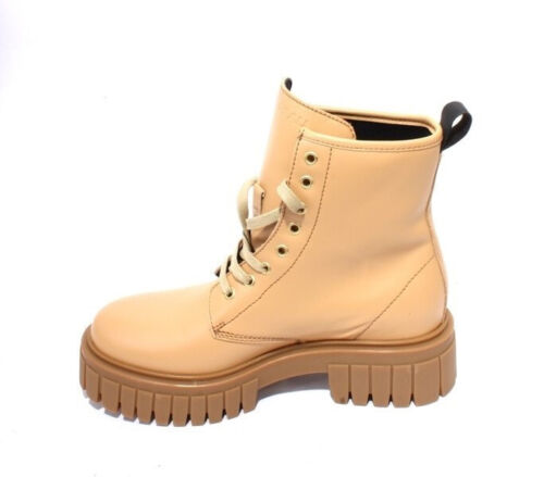 FRAU 86a Beige Leather Lace-Up Zip-Up Ankle Biker Boots 36 / US 6 - Picture 6 of 8