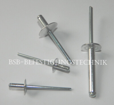 100 - 500 Stück Großkopfnieten Ø 3.2 , 4.0 , 4.8 , 5.0mm Alu/Stahl Blindnieten