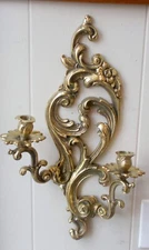 RARE Vtg LARGE BRASS BAROQUE ROCOCO SCONCE Wall Candle Holder BOTANICALS
