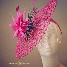Aimee Fuller Kentucky Derby Fascinator Hot Pink Fuchsia Black Royal Ascot Hat