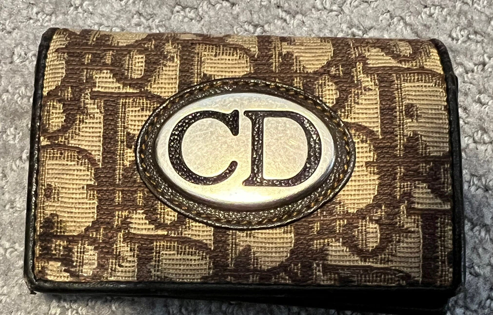 Porte carte vintage Christian Dior 5 gousset marron Dior oblique jacquard
