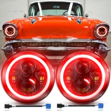 7" inch Round LED Headlights Red Halo DRL for Chevrolet Bel Air 1955 1956 1957