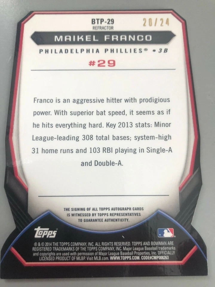 Maikel Franco 2014 Bowman Chrome Top 100 Prospects #BTP29 DieCut X-Fractor 20/24 Foto 2 de 2