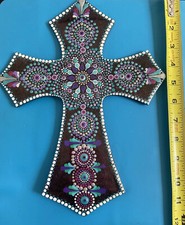 Southwest hand painted cross. Dot Paint. Wood Cross. Resin Sealed. Gift