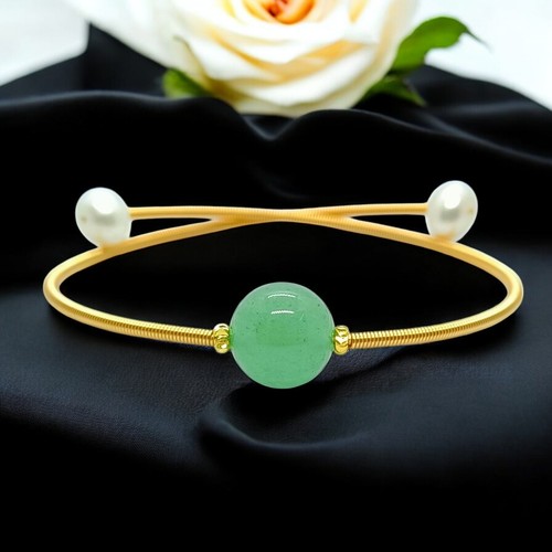 Bracciale primaverile avvolgente con avventurina verde naturale e perle di scarto fresco