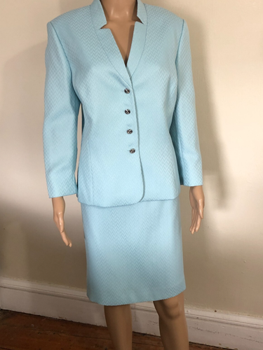 Tahari ASL 2PC Skirt Suit Sz 16 Herringbone Pattern Button Jacket Lined