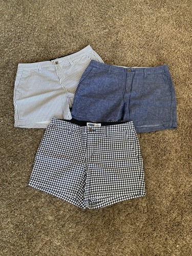 Old Navy Everyday Short Lot Women's 6-8 Buffalo Check Chambray Blue Pinstripe
