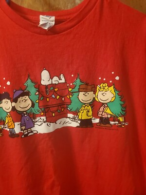 Charlie Brown Christmas Peanuts Gang Snoopy Red T-Shirt Mens XL | eBay
