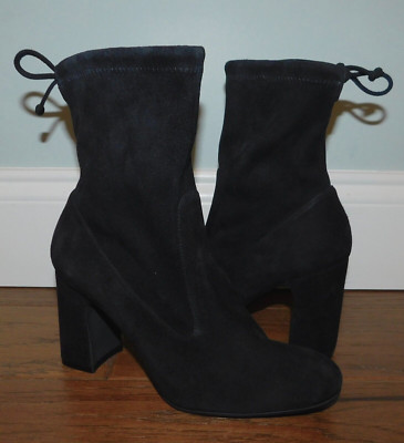 Stuart Weitzman Sz 6.5 Womens Benita Boots Black Stretch Suede Leather $575!