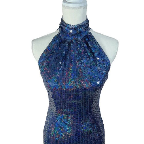 Adrianna Papell Evening Dress Navy Blue Iridescent Sequins Column Gown Size 2 - Picture 2 of 10