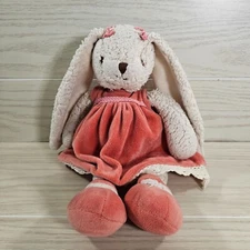 Dilly DuDu Plush Bunny Rabbit Stuffed Animal Cream Peach Dress Bows 12" Easter