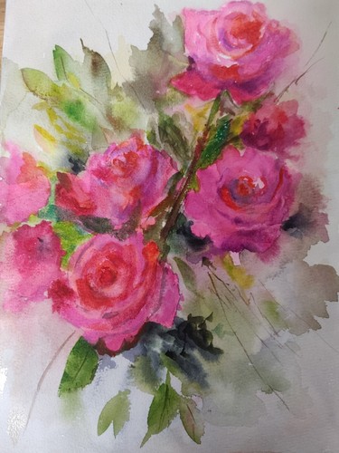 Aquarell Bild rose Rosen 21*29(A4)Rosen Original Ungerahmt Papier300gr. - Bild 6 von 8