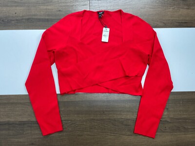 NEW Express Body Contour Womens XL Red Crossover Crop Top Shirt Long Sleeve NWT