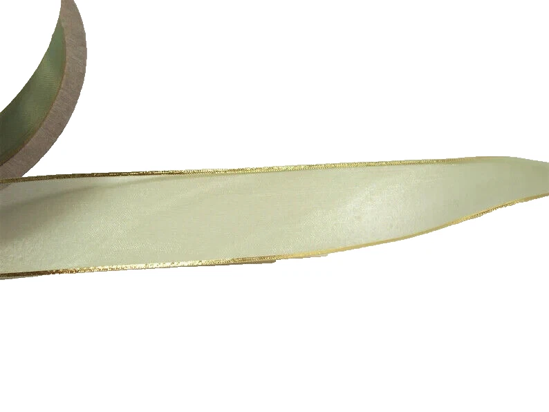 Cinta de organza verde Celadon transparente 1 1/2" x 10 yardas borde dorado metálico B19 Foto 2 de 4