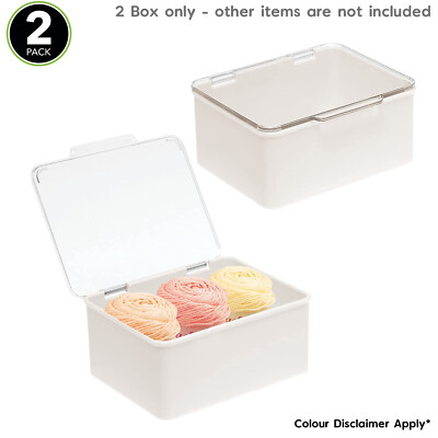 2er Set mDesign Kunststoff Stapelbare Aufbewahrungsbox mit Klappdeckel Klarsicht - Creme