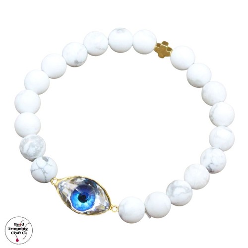 Swarovski Crystal Eye / Gemstone Howlite Stretch Bracelet - Picture 5 of 10