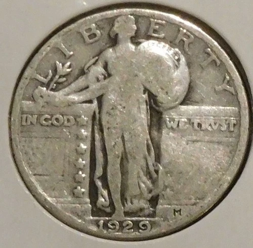 Silver Quarter - Standing Liberty - 1929 (Planchet flaw on wing. Rim ding) [819]