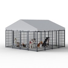 Large Dog Kennel Outdoor Metal Pen w/Roof Cover Fence Pet Animal Run Enclosure