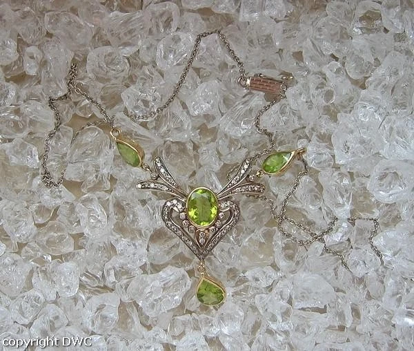 Collier mit Peridot Diamanten 18 Kt. 750 Weiss Gold Hals kette 41 cm - Bild 3 von 4