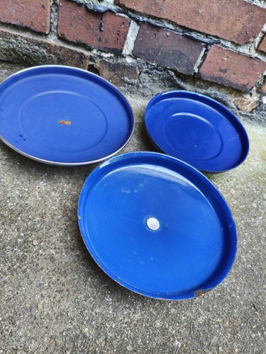 3 x alte Emaille Kochtopf Deckel Deko Topfdeckel Vintage Shappy Blau - Bild 3 von 6