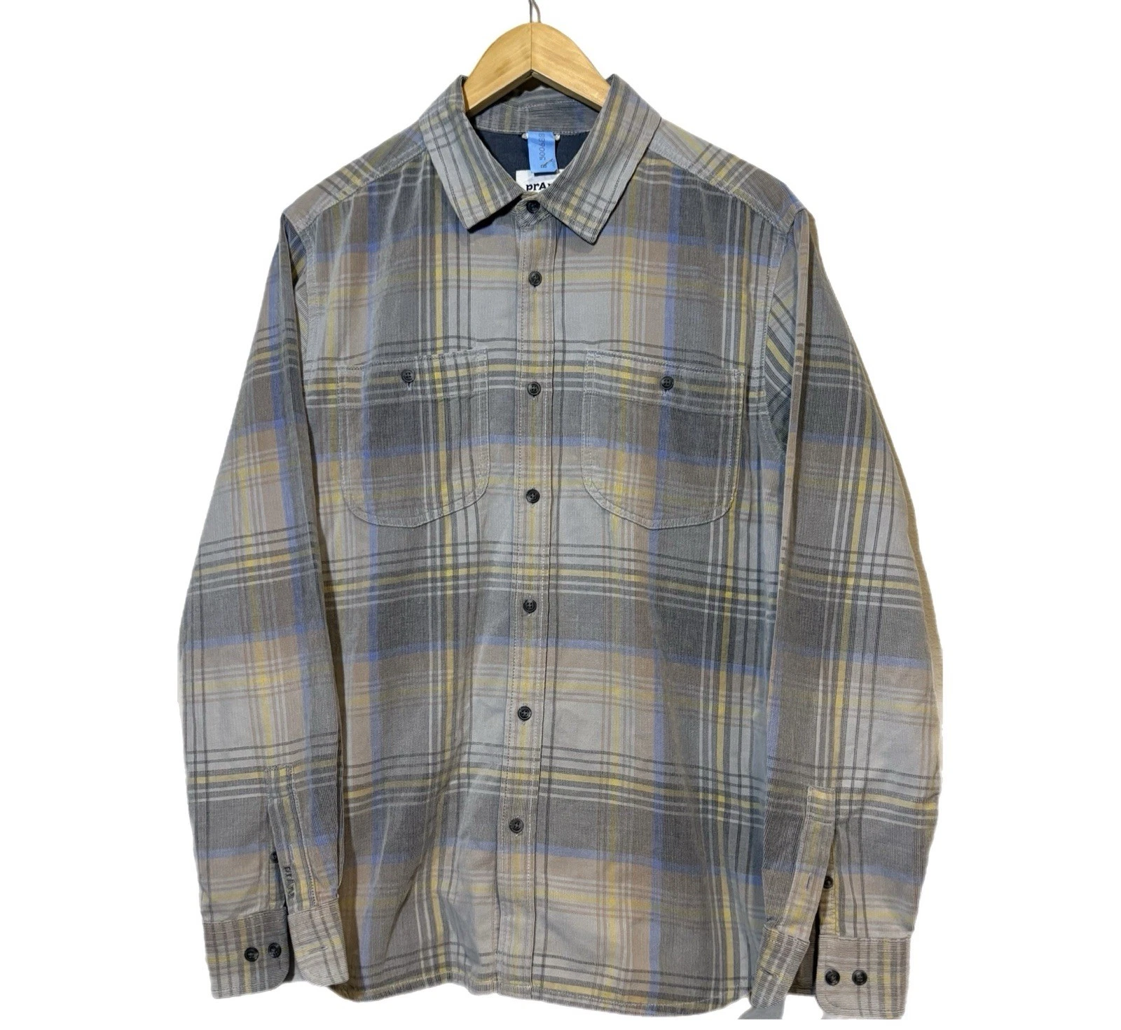 Prana Plaid Flannel Style Button Up Shirt Mens Outdoor Hiking Gray Size Medium